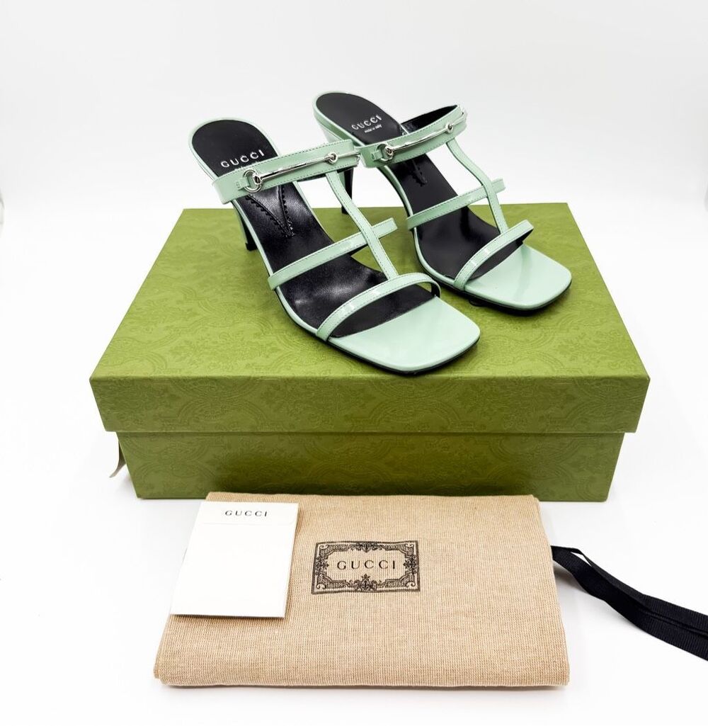 Gucci Horsebit Regent Slim Sandals Patent Leather Strappy Heels